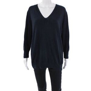 Shari's Place Womens Cotton V-Neck Long Sleeve Pullover Sweater Blue Size M